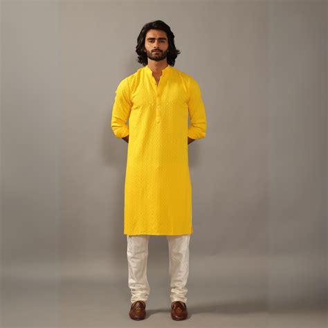 Handmade yellow Chikankaari Embroidered Kurta Pajama Set – Rajanyas