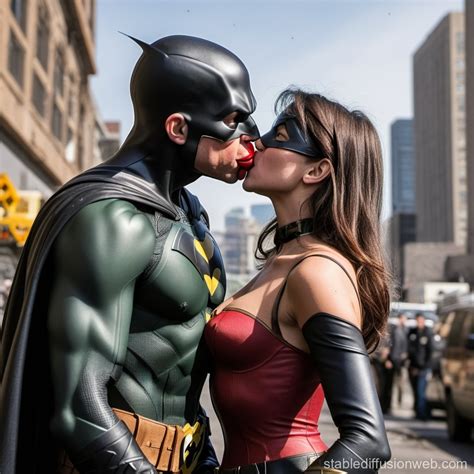 Batman Surprises Female Robin with a Kiss | Stable Diffusion Online