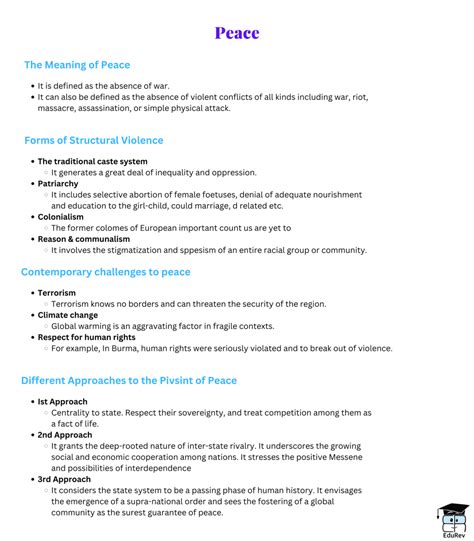 Mind Map: Peace | Political Science Class 11 - Humanities/Arts