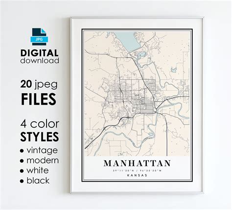 MANHATTAN KS Map - Printable Digital Art - Manhattan Kansas City Poster ...