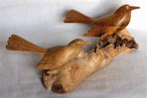 Curio Gifts: Pair of Mounted Hand Carved Wooden Birds