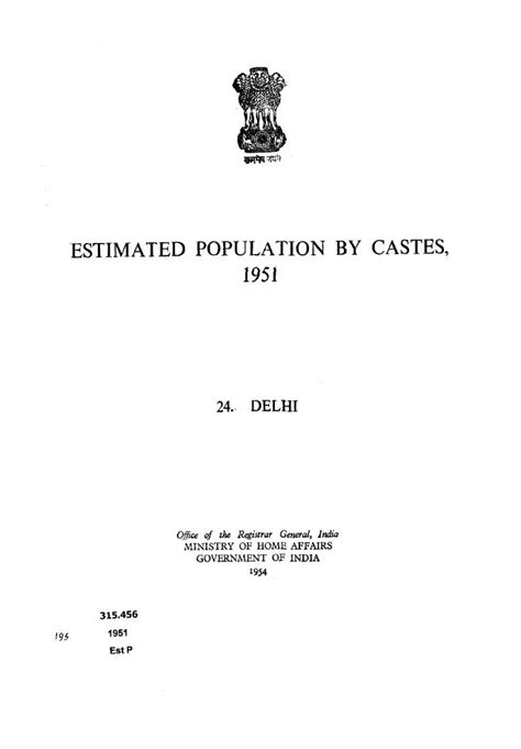 India - Estimated Population by Castes, 24, 1951 - Census 1951