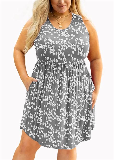 SHOWMALL Women's Plus Size Summer Dress, Sleeveless, Scoop Neck, with ...