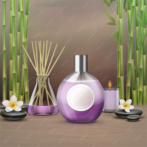 Spa setting with bottle of essential aroma oil | Premium Vector