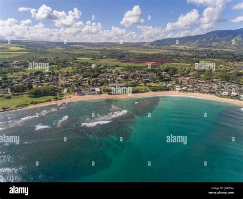 Aerial view above Haleiwa On the north shore of Oahu Hawaii Stock Photo ...
