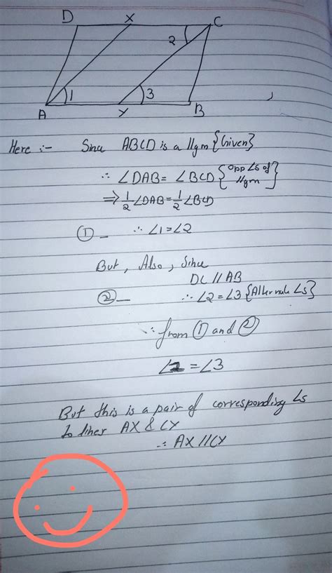 ABCD is a parallelogram and line segments AX, CY bisects angle A and ...