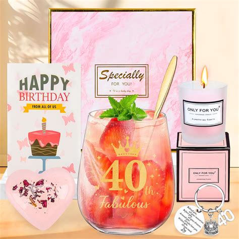 40th Birthday Gifts for Women, Personalised Gin Glass Gift Set for Her ...