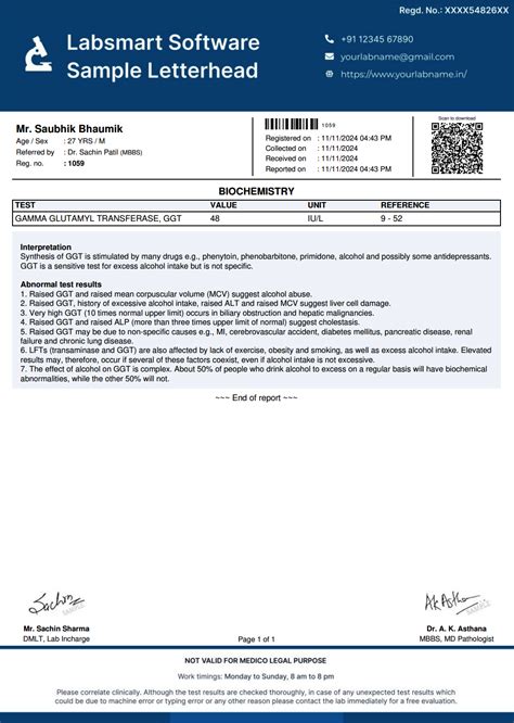 Gamma Glutamyl Transferase, GGT Report Format | MS Word & Pdf