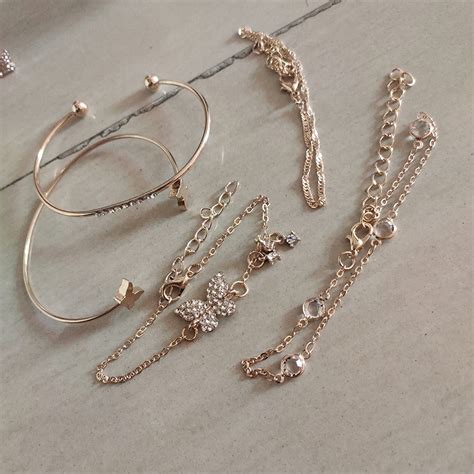 Shining Diva Fashion Set of 5 Stylish Multilayer Crystal Bangle Gold ...