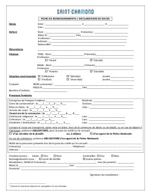 Fillable Online FICHE DE RENSEIGNEMENTS DECLARATION DE DECES Fax Email ...