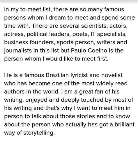 essay on the famous person that you would like to meet - Brainly.in