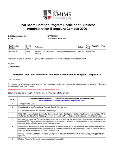 Admission Offer Letter - Sr. No. Please upload the following documents ...