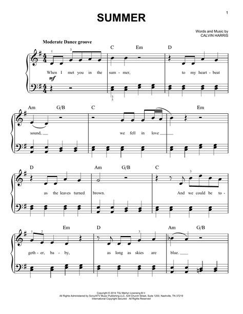 Summer sheet music by Calvin Harris (Easy Piano – 155607)