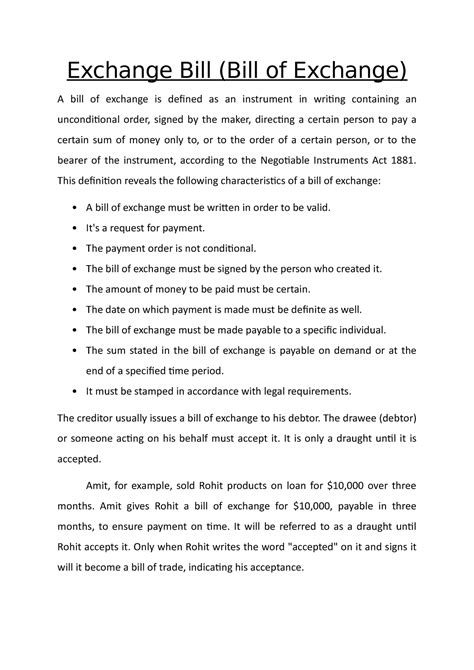 Exchange Bill (Bill of Exchange) - This definition reveals the ...