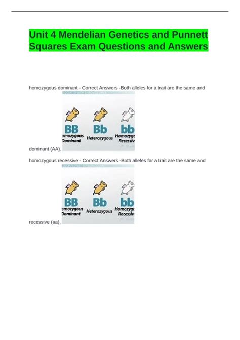 Unit 4 Mendelian Genetics and Punnett Squares Exam Questions and ...