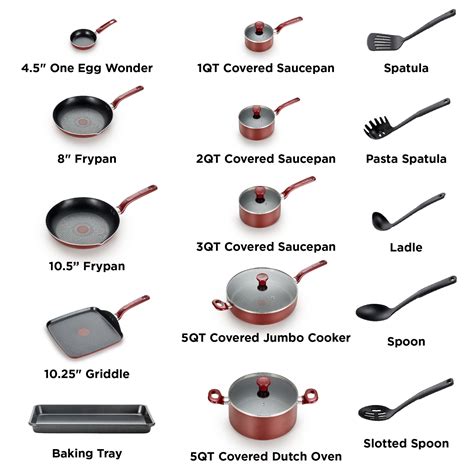 T-fal Easy Care Nonstick Cookware, 20 Piece Set, Red, Dishwasher Safe ...