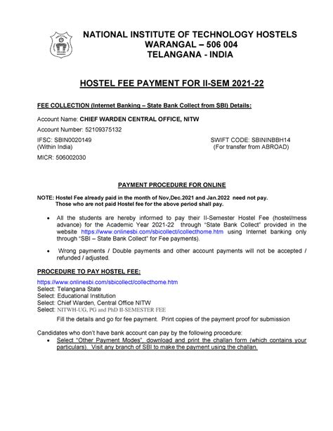 Online payment instructions to the students - NATIONAL INSTITUTE OF ...