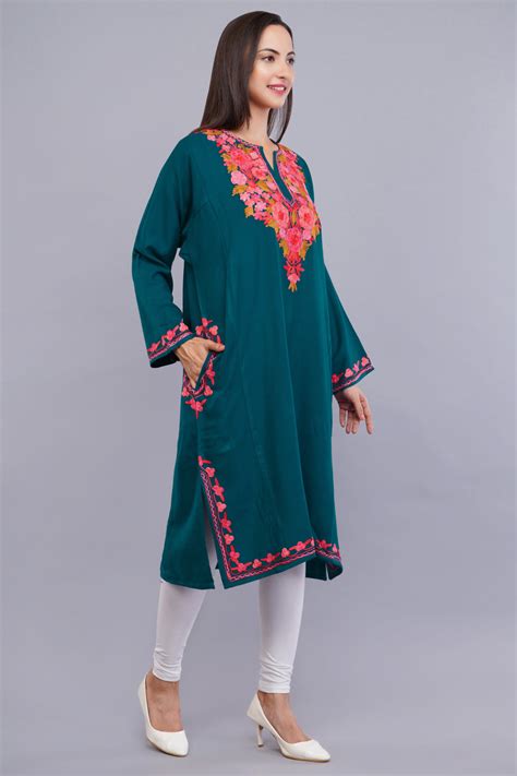 Buy Sherpa Blue Kashmiri Pheran with Aari Embroidery and Poshkaar Design