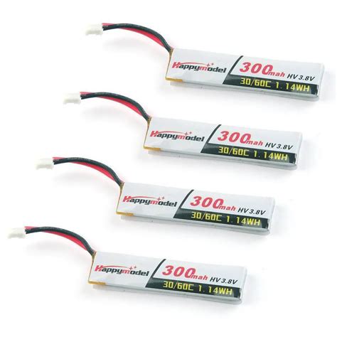 HappyModel 300mAh 1S 30C 3.8V LiPo Battery PH2.0 Mobula7 4PCS