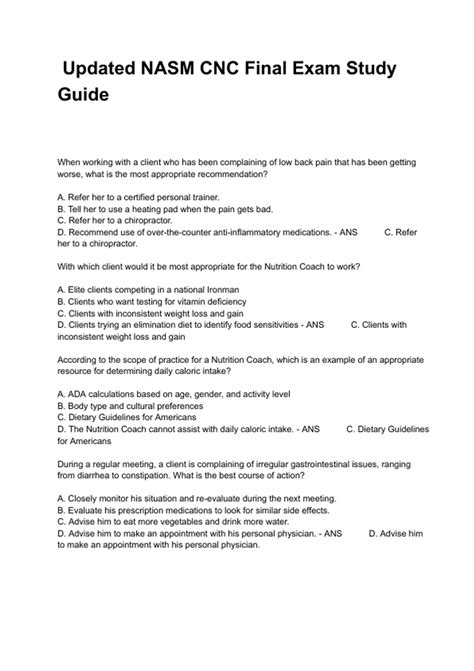 Updated NASM CNC Exam 2024 Questions With Complete Answers - Nasm ...