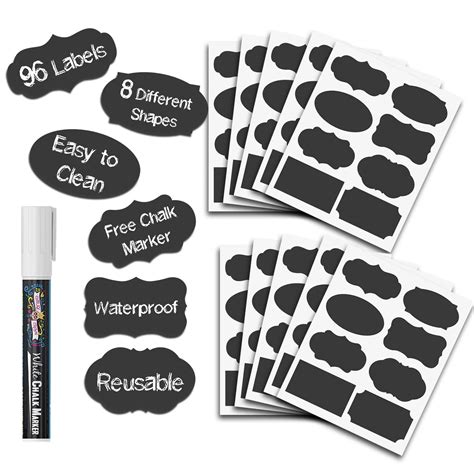 96 Premium Chalkboard Labels with Erasable White Chalk Marker Included ...