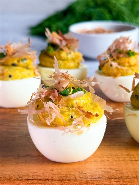Japanese Deviled Eggs with Furikake and Bonito Flakes - Kateryna's Cafe