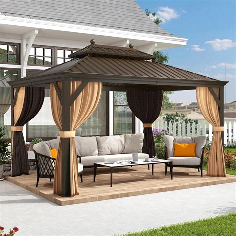 PURPLE LEAF Gazebo 10' X 14' Outdoor Metal Gazebo Galvanized Steel ...