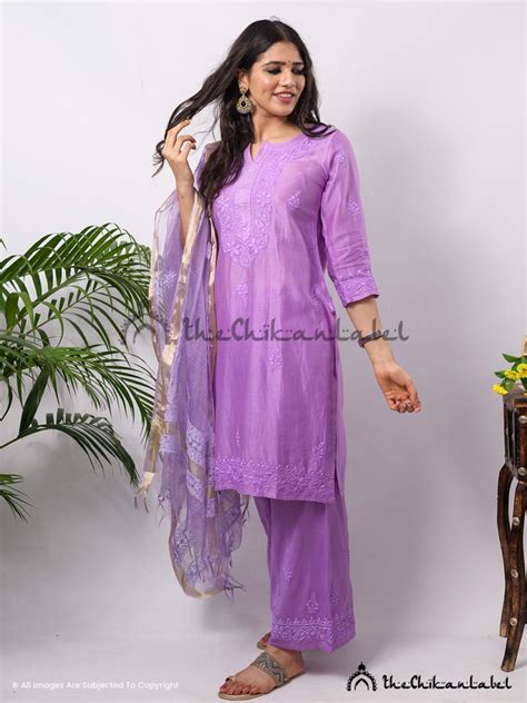 Lilac Hiba Chanderi Chikankari Kurta Set