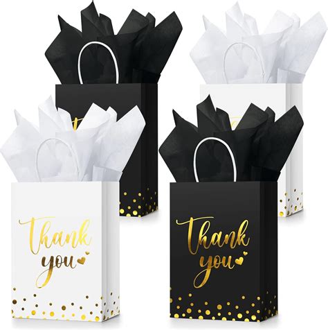 Tinlade 12 Pcs Thank You Gift Bags with Tissue Paper Gold Polka Dots ...