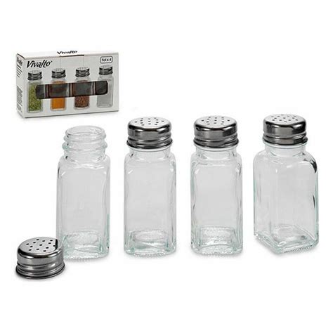Especiero Vivalto 7 cl Metal Cristal 70 ml (4 x 9 x 4 cm) (4 Piezas ...