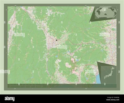 Yamanashi, prefecture of Japan. Open Street Map. Corner auxiliary location maps Stock Photo - Alamy