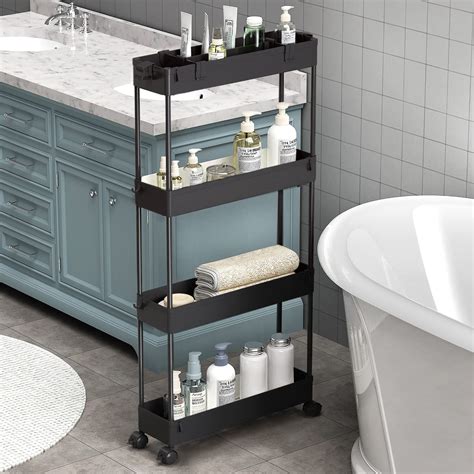 Saka Slim Storage Cart 4 Tier Bathroom Rolling Utility Cart ...