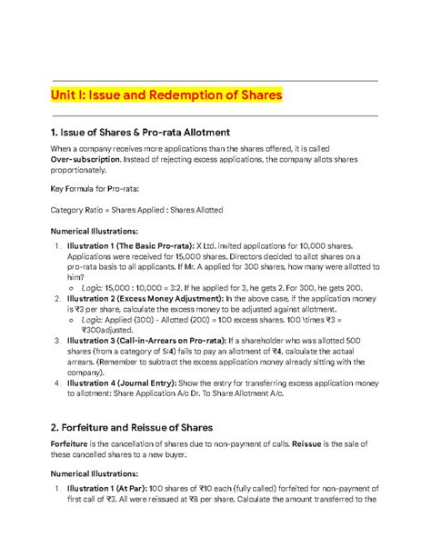 Corporate Accounting: Issue and Redemption of Shares (UNIT 01) - Studocu