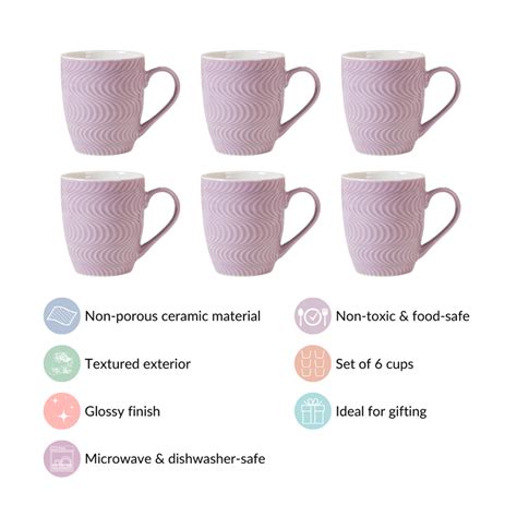 Set of 6 Waves Lavender Coffee Mug 230ml Online - Premium Coffee Mug ...