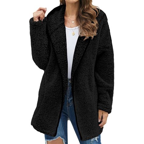 Women's Fleece Jacket Women's Fuzzy Fleece Zipper Front Long Cardigan ...