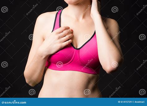 A Close Up of a Sporty Woman Posing in Sports Pink Bra with Nice Breast. Stock Image - Image of ...