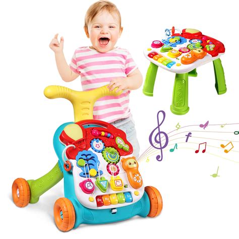 3-in-1 Sit to Stand Walker with Music Table | Adjustable Baby Push ...