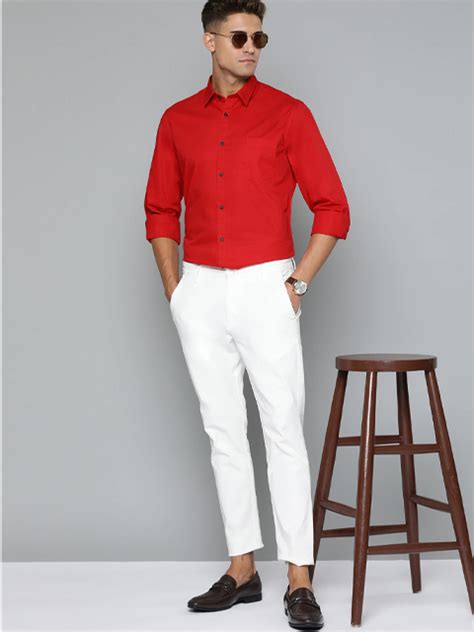 Men Red Pure Cotton Solid Slim Fit Casual Shirt