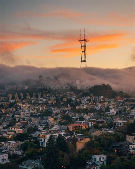 Sunset View of the Sutro Tower from Corona Heights Park, in San ...