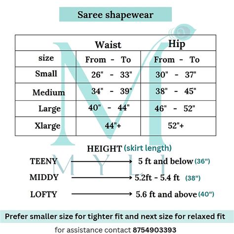 Saree Shaper - Size Chart | Mayili: Home