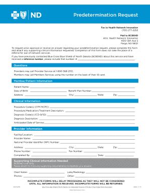 BCBSND Predetermination Request Form - Blank Fillable Template | Fill ...