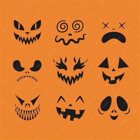 Premium Vector | Set of halloween faces. creepy, funny, sad and scary ...