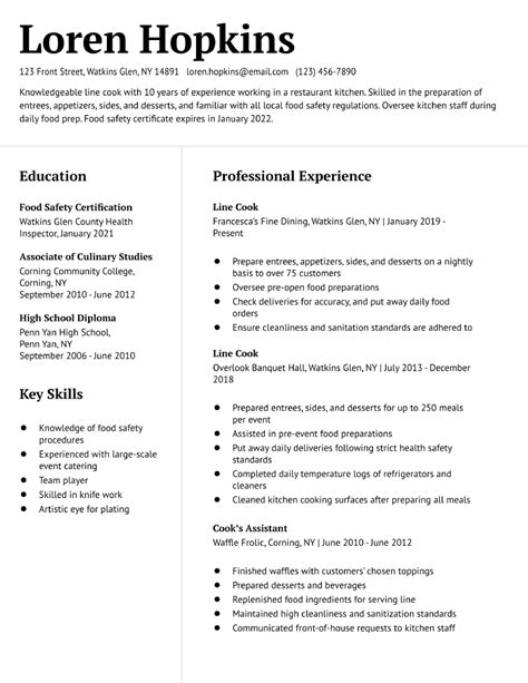 Line Cook Duties Resume