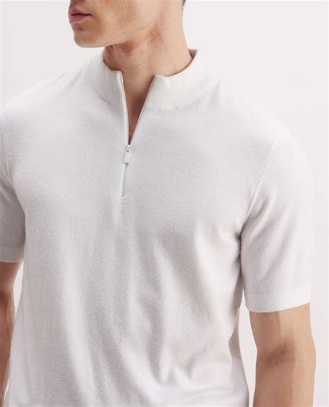 Buy Alfeto-25 - Off White High Neck Zipper Closure Solid Polo| Rare Rabbit