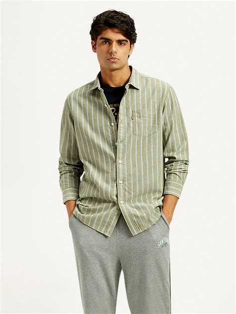 Men's Striped Olive Green Slim Fit Shirt – Levis India Store