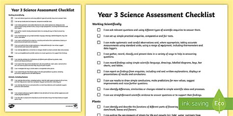Editable 2014 Curriculum Year 3 Science Assessment Individual Checklist