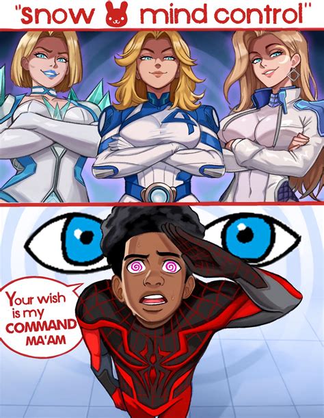 Emma Frost, Sue Storm, and Dagger Snow Bunny Mind Control on Miles Morales by neggoartz - Images