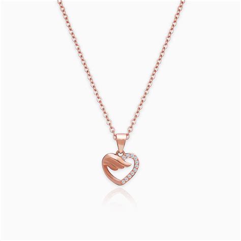 Rose Gold Winged Heart Pendant with Chain – GIVA
