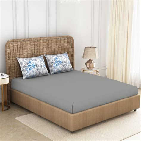 Buy SPACES Bonica Grey Printed Cotton King Bedsheet Set - 224x274cm ...