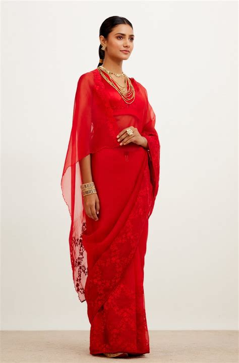 Devnaagri - Tapsee Pannu in Red Organza Embroidered Saree